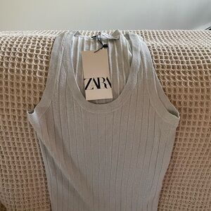 Zara Metallic Silver Sleeveless Top